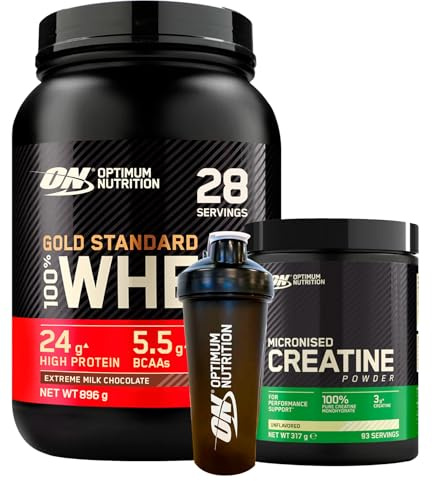 Optimum Nutrition Gold Standard 100% Whey Proteine Polvere Aminoacidi Cioccolato 896g 28 Porzioni + Micronised Creatine Monohydrate Performance Non Aromatizzata 317g 93 Porzioni + SHAKER