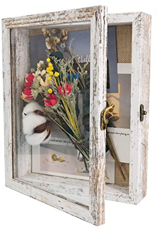 GraduationMall White 8x10(20x25cm) Shadow Box Frame Door Display Case with Linen Back,Wedding Memorabilia Bouquet Medals Photos Memory Box for Keepsakes