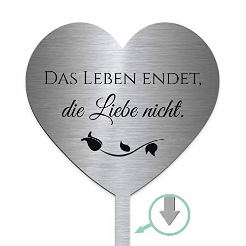 CHRISCK design Grabstecker Herz aus Edelstahl mit Spruch und schönen Motiven | Grabschmuck individuell personalisierbar & wetterfest | persönliche Grabdeko selbst gestalten (Personalisierbar)