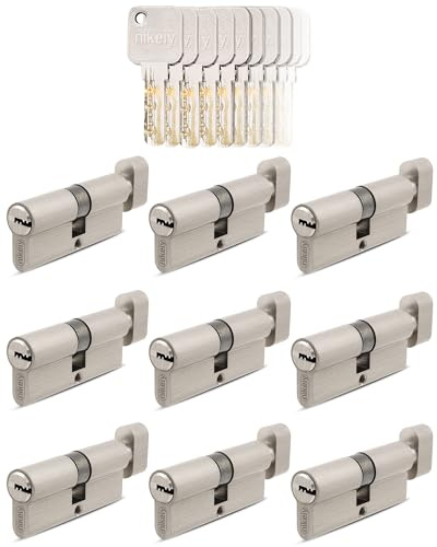 GERCAR Pro 9x Knaufzylinder 35/35 gleichschließend Set 9 Schließzylinder mit Knauf inkl. 45 Schlüssel - 70 mm Türschloss Zylinderschloss 9er Zylinder - Länge: 70mm, A:35 B:35 - Messing matt massiv