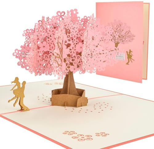 Tarjeta Pop Up 3D Árbol de Cerezo Sakura – Tarjeta de Felicitación Romántica para San Valentín, Aniversario, Boda y Cumpleaños – Regalo para Mujer, Esposa, Pareja