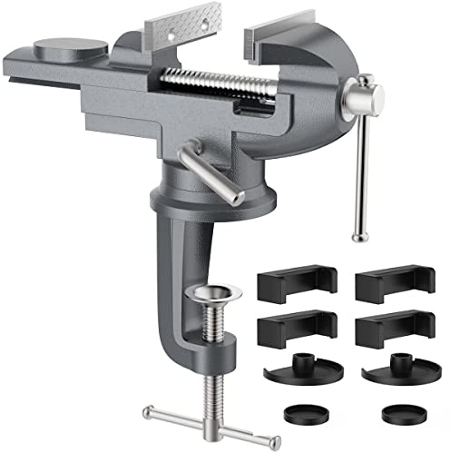 Housolution 360° Drehbar Schraubstock mit Amboss und Achse - Grau | 3 Zoll 75 mm Spannweite Tischschraubstock Fixieren Feststehend von Werkstück für Werkbank Ingenieur Werkbank