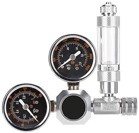 Aquarium CO2 Regulator Dual Gauges Bubble Counter Carbon Dioxide Regulator with Check Valve Adjustable Output Pressure(G5/8)