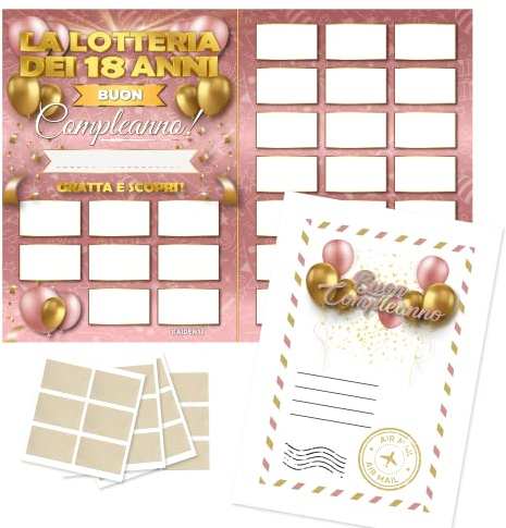 Maxi Gratta e Vinci Personalizzato Gioco Compleanno – Lotteria della 18enne Versione A3 - Calendario Auguri Grattabile 18 Anni Ragazza Ragazzo Per Invitati Originali - Idea Regalo 18 Donna Originale
