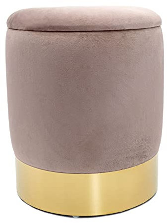 casamia Samthocker mit Stauraum Ø 31 H 38 cm Deko Hocker Samt Verlour Hocker Gold Hocker Schminktisch Farbe zartlila