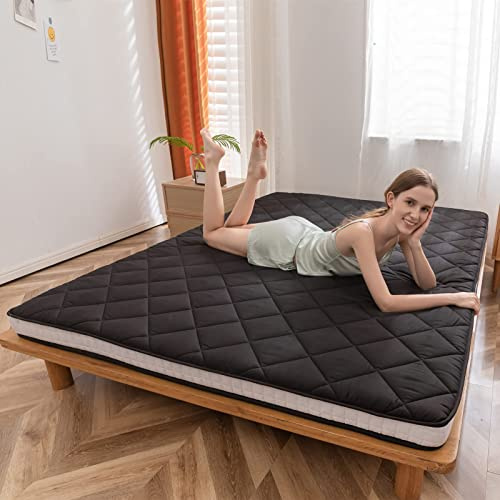 MAXYOYO Japanese Floor Futon Mattress Full Size, Floor Futon for Adults, Roll Up Folding Mattress, Diamond Patterned Japanese Futon Mat, Black