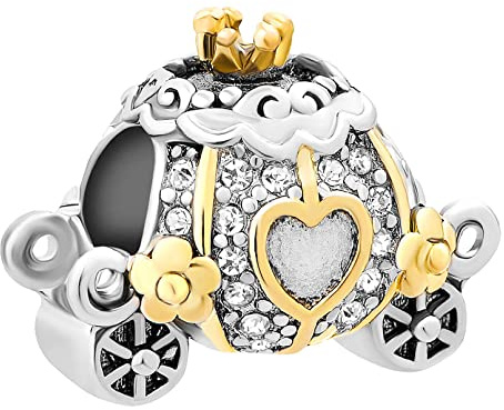 FGT Breloque en forme de carrosse Cendrillon pour bracelets et colliers compatible avec les bracelets à breloques Pandora, cœur, fleur, cristal transparent, Zircone cubique, Pas de gemme