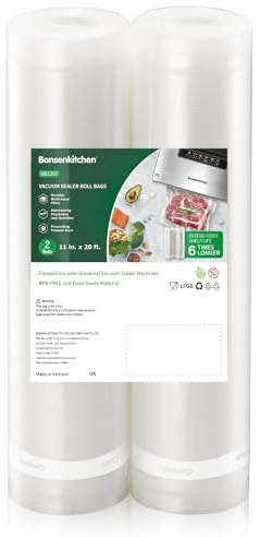 Bonsenkitchen Vacuum Sealer Bags, 11 x 20' Rolls 2 Pack for Food Storage Saver, Bpa Free, Heavy Duty, Commercial Grade Textured Food Roll, Customized Size Bag for Sous Vide Cooking, VB3207