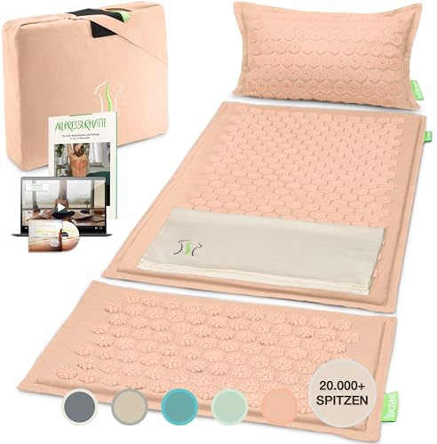 BACKLAXX Tapis d'acupression avec coussin, chiffon et sac | Tapis d'acupression XL – 120% de surface en plus | Tapis d'acupuncture avec picots pour le massage | Tapis de presse sans fil pour le cou