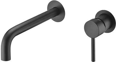 VALAZ Grifo Lavabo Negro Mate Empotrado | Grifo Lavabo Monomando, Mezclador Agua Fría y Caliente, Ahorro de Agua | Instalación Fácil y Rápida | Latón, Inoxidable, Caño 21 cm, Redondo, Serie Deva