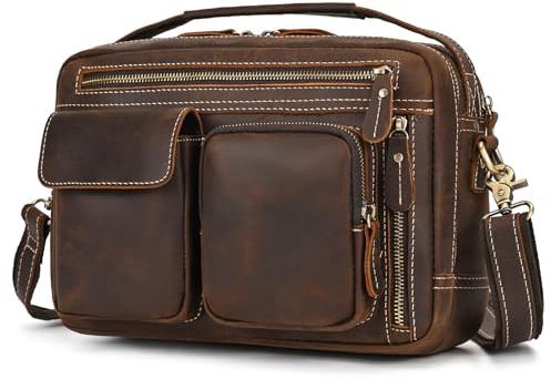 newsbirds Herren Echtleder Umhängetasche Retro Messenger Casual Business Handtasche Umhängetaschen | Aktentasche aus echtem, 9507 Braun