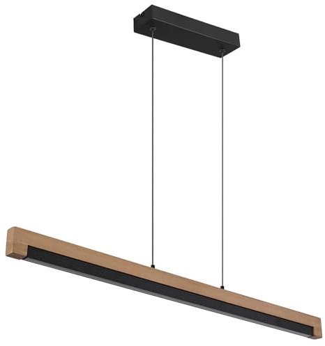 Globo Pendelleuchte Hängeleuchte Holzlampe Esstischleuchte Wohnzimmerlampe Küchenleuchte, Metall Alu Holz Kunststoff schwarz braun, 1x LED 24W 580Lm 3000K warmweiß, H 120 cm