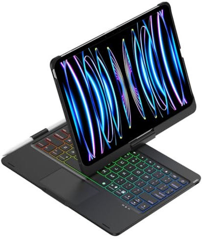 Kaidisen Tastiera girevole 360° per iPad Pro 11 (M4, 2024) con touchpad, retroilluminazione a 7 colori, pieghevole