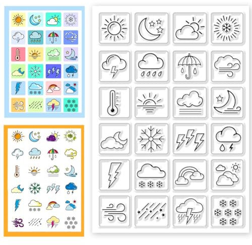 CHGCRAFT Weather Clear Stamps Transparent Silicone Stamp Mini Weather Silicone Seals Stamp for Calendar Planner Decoration and DIY Scrapbooking 6.3 x 4.3inch