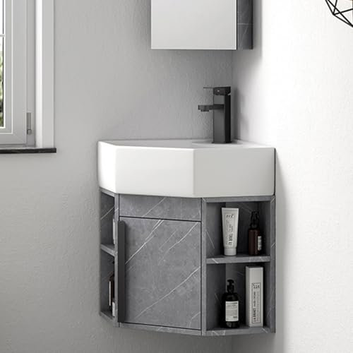 YVZYLXH Bathroom Cabinet,Waschbecken Badezimmer,Badmöbel Waschbecken,Eckwaschbecken zur Wandmontage, Dreieckswaschbecken aus Keramik,Moderner Waschbeckenschrank,für kleine Räume(40CM)