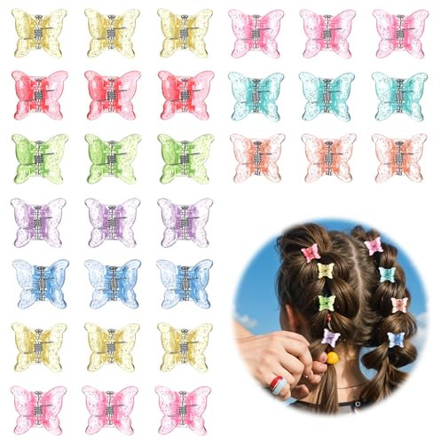 JJUNW Schmetterling Haarspange Klein, 30 Stück Glitzer-Schmetterling-Haarspangen, Mini Schmetterling Haarspangen Süße Mini Haarspiralen Clip Schmetterling Haarschmuck für Kinder Frauen(Stil B)