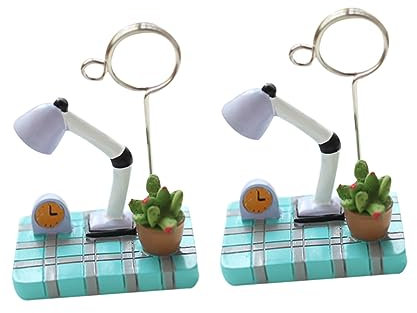 HOLIDYOYO Niedliche Schreibtisch-Dekoration 2 Stück Bonsai-fotohalter Kunstharz Foto-Clip Mini-tischlampe Notizklemme Bildclips