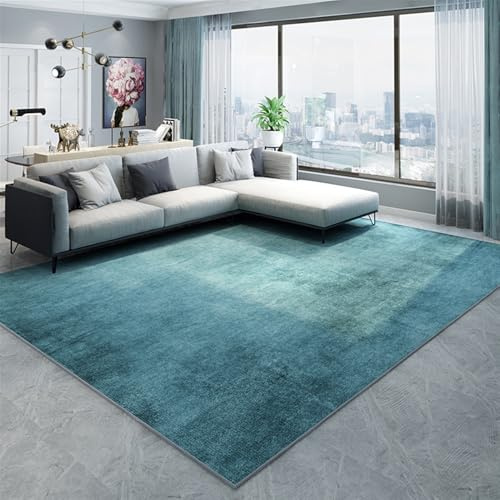 Rutschfester Niederflor-Teppich, 180 x 280 cm, für Wohnzimmer, Schlafzimmer, Esszimmer, Büro, Küche, waschbar, für den Innenbereich, für Haustiere, Hellblau