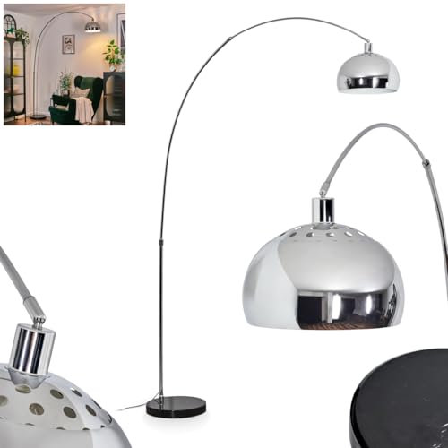 HOFSTEIN Stehleuchte Baloca, Stehlampe aus Metall in Schwarz/Chrom/Rauch/Weiß mit Marmorfuß, verstellbare Leuchte im Retro/Vintage-Design, Lichteffekt, Fußschalter, E27, Wohnzimmer, Schlafzimmer, Büro