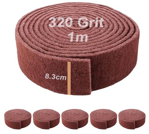 Schleifvlies 1m x 83mm, 6 Rolle Korn 320 - Vielseitiges Schleifvlies für Metall, Holz, Lack, Edelstahl - Ideal als Schleifpad, Schleifschwamm für professionelle Anwendungen