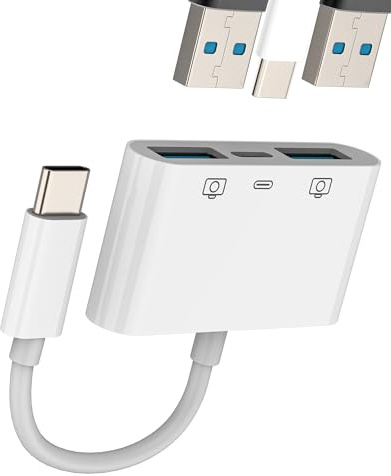 Adaptateur USB C Male vers Double USB Femelle OTG 3.0 Câble Type C Jack Chargeur Connecteur pour iphone 16 pour ipad Clé USB A Caméra pour Apple Splitter Compatible avec Samsung Tablette Adapter