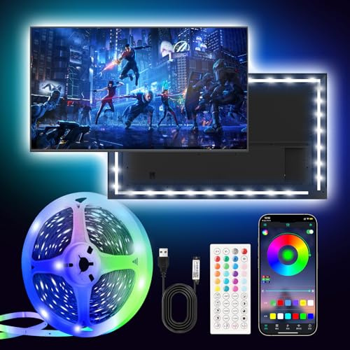 5M LED TV Hintergrundbeleuchtung, LED-Leuchten für TV mit Fernbedienung APP Steuerung, USB betrieben RGB Farbwechsel Lichtstreifen für Heimkino, für 65-75 Zoll Fernseher und PC