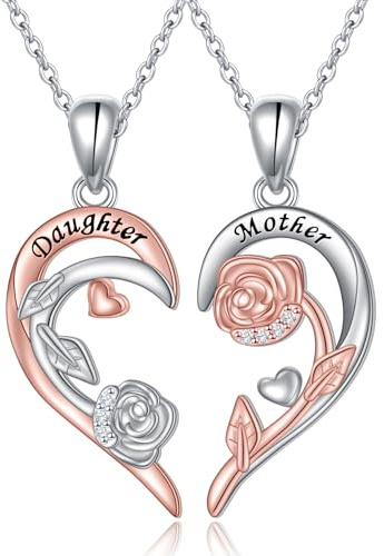 HOOHWE Mutter und Tochter Kette 925 Sterling Silber Schmetterling Mond und Stern Rose Herz Halsketten Anhänger Halskette für Frauen Schmuck Geschenke für Mama Tochter
