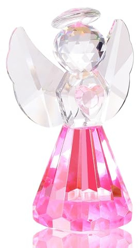 Movdyka Crystal Pink Guardian Angel Figurine Gift for Women Men Ornaments | Glass Praying Christmas Memorial Collectible Keepsake for Him Her, Holy Communion Birthday Presents, Home Ornaments Decor