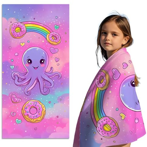 Asciugamano da spiaggia per bambini, 60 x 120 cm, in microfibra, senza sabbia, ad asciugatura rapida, per viaggi, nuoto, per bambini (viola-#BZY)