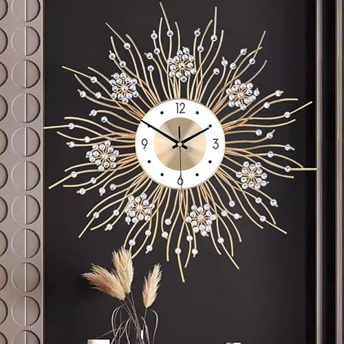 TOHOOYO Große Wanduhren, stille Sonnenblume Form schicke dekorative Wanduhr, Moderne Nicht tickende runde Uhr Zifferblatt Eisen große Wanduhr für Wohnzimmer Dekor Eingang Büro Cafe / 20 Zoll