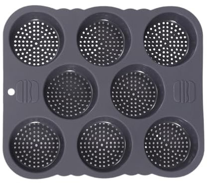 Stampi Biscotti Teglia per panini per hamburger, teglia per pane in silicone antiaderente a 8 cavità, teglia forata per panini per hamburger, per panini fatti in casa (Grey, 30x25cm)