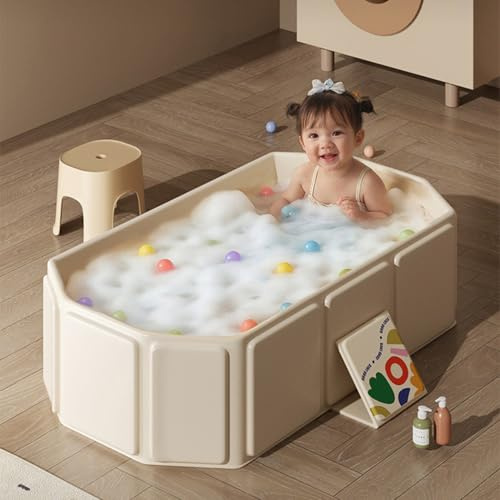 Zusammenklappbare Babybadewanne, 75x45x25 cm faltbare PVC-Babybadewanne mit Auslust und Stützfüßen, tragbare Badewanne für 0-5 Jahre alte Kinder