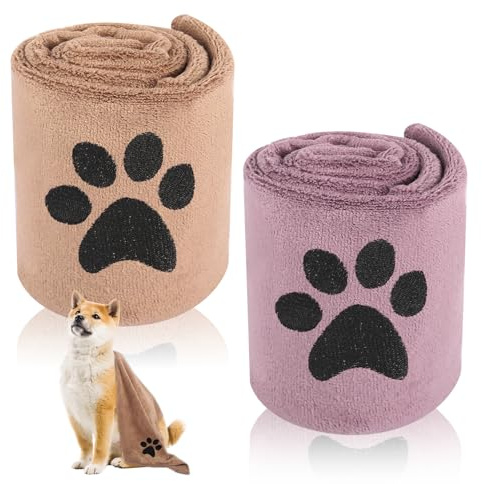 GFUEIGJ 2 Piezas Toalla Perro Secado Rapido Toallas de Microfibra para Perros y Gatos Toalla Suave Perro Lavable Toalla de Secado Rápido para Perros de 35 x 75 cm (Morado, Marrón)