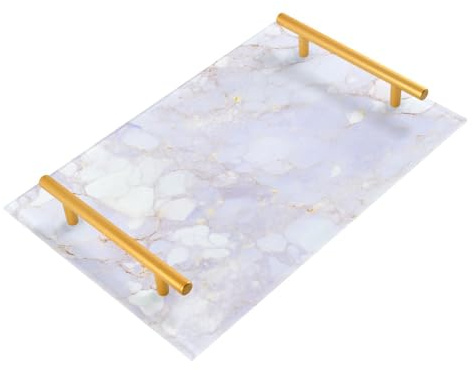 Plateau rectangulaire décoratif avec poignées en marbre blanc argenté de luxe pour bijoux, parfum pour service de chambre, bandeja decorativa para parfums