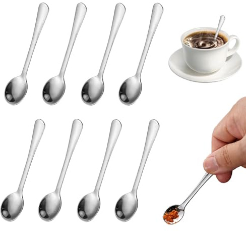 8 PCS Petites Cuillères, Petite Cuillere a Cafe Acier Inoxydable 7,5 cm | Mini Cuillere Verrine pour Épices Sel Miel Dessert