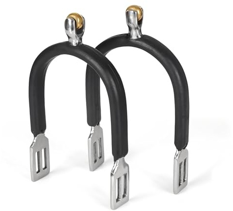 Gallop Shop English Spurs / Horse Riding Spurs / Spurs with Free Straps (Brass Roller Ball Rubber)