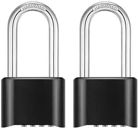 2 Pack Heavy Duty Combination Padlock Outdoor, 51.5mm 4 Digit Code Padlock, Waterproof Long Shackle Padlocks with 8mm Thick Shackle for Garage, Fence, Gate, Shed, Gym, School