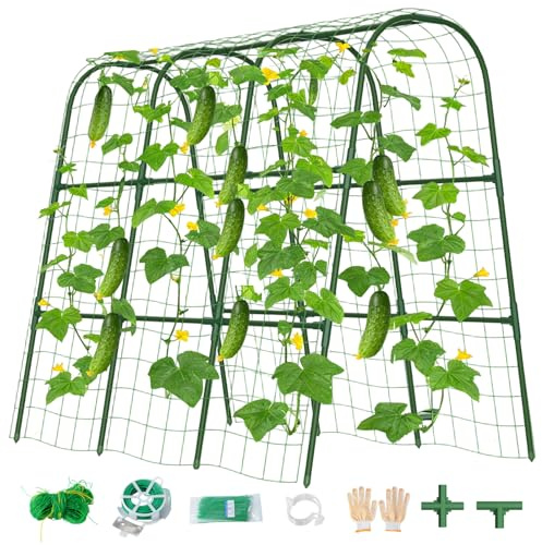 Cucumber Trellis for Raised Bed, U-Shape Garden Trellis for Climbing Plants Outdoor, Metal Arch Vegetables Trellis, Plant Support for Grape Vine Beans Squash Peas Flower