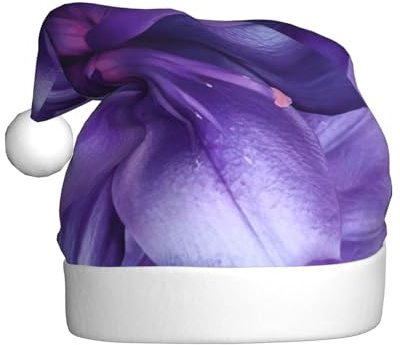 EdWal Lila Lilien-Blumen-Druck, Plüsch-Weihnachtsmannmütze, Weihnachtsmützen für Erwachsene, gemütliche Feiertag-Kopfbedeckung, für Weihnachtsfeiern