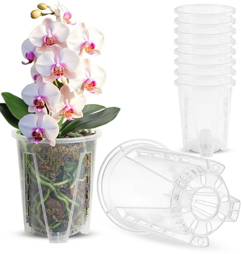 sturiz 8pcs Orchid Pots Clear Plastic Plant Pots with Drainage 12cm Clear Nursery Orchid Pot with Holes for Orchids Succulents Houseplants