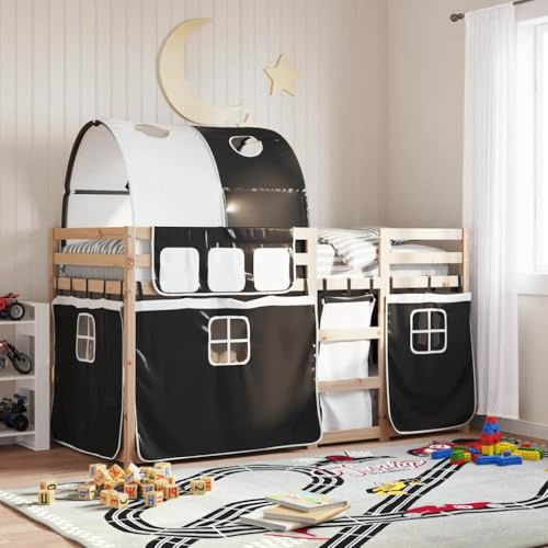 QZZCED Letto a castello in legno di pino massiccio con scale e ringhiere di sicurezza su 4 lati, letto a soppalco per piccoli spazi, struttura solida e design funzionale per camera da letto