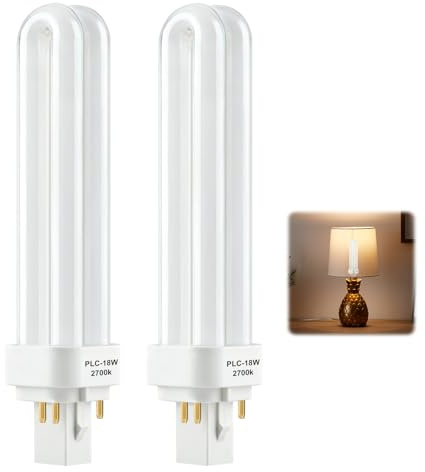Pmqs 2PCS 18W 4 Pin G24q-2 Light Bulbs, PLC Compact Fluorescent Bulb Warm White 2700K 2U, Double Turn Tube Energy Saving Light Bulbs for Bathroom Bedroom Corridor Kitchen Office Hallway