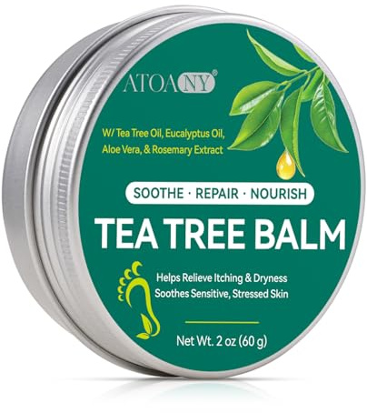 Tea Tree Oil Balm, Help Dry, Itchy & Fungal-Prone Skin, Suitable for Athlete’s Foot, Jock Itch, Ringworm, Tinea Versicolor & Seborrheic Dermatitis, Hydrating Formula Cream with Aloe Vera, Lavender