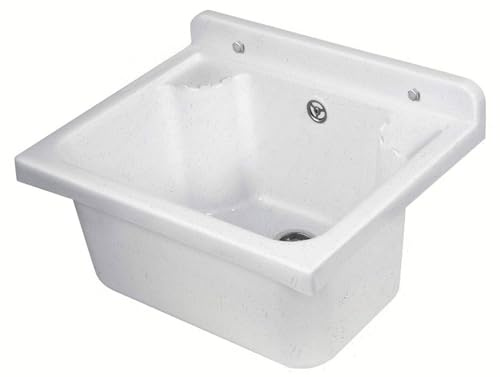 Negrari Pilozzo Mini 2051DM Bañera blanca mármol 42,5 x 34 H20 cm Capacidad 11,5 l Lavabo pequeño pared polipropileno resistente a ácidos productos químicos para interior exterior baño lavandería