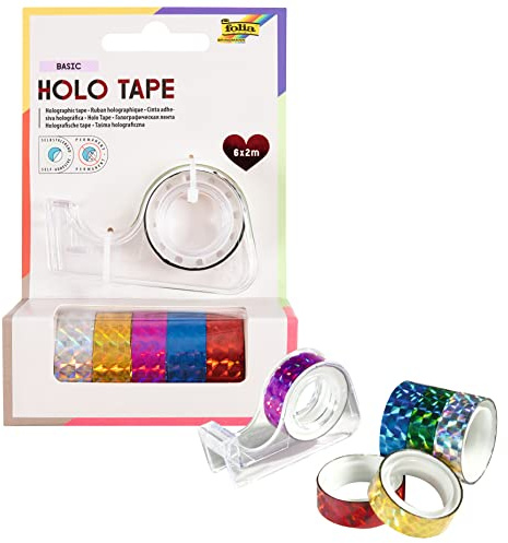 folia 306 - Holographischer Selbstklebefilm, 6 Rollen farbig sortiert 12 mm x 2 m