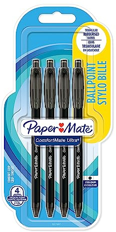 Paper Mate ComfortMate Ultra stylo bille | pointe moyenne rétractable (1,0 mm) | encre noire | lot de 4
