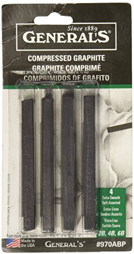 General Pencil Komprimierte Graphit-Sticks, 4 Stück, Schwarz – 2B, 4B und 6B