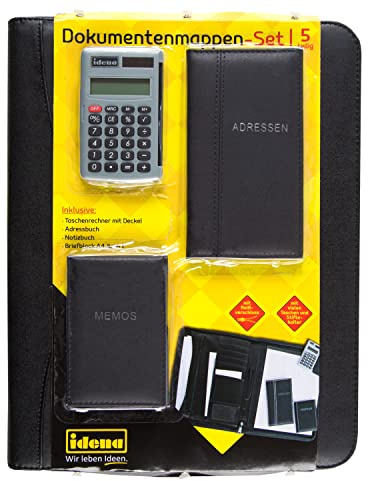Idena 229016 - Dokumentenmappen-Set DIN 4, Set enthält: 1 Block, 1 Adressbuch, 1 Notizbuch, 1 Taschenrechner, schwarz, 1 Stück