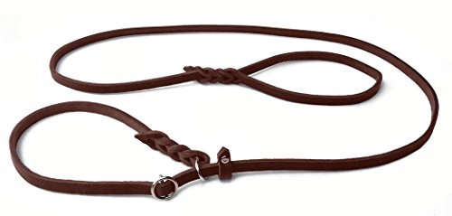 Fettleder Moxonleine Retrieverleine aus Leder braun mit Zugstop, Chrom (150cm x 8mm)
