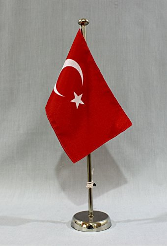 Türkei 15x25 cm Tischflagge (CH) mit 42 cm Chrom Tischflaggenständer, edle Ausführung